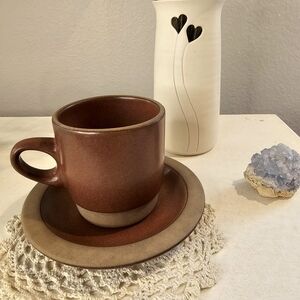 Heath Ceramics Rim Line Stacking Mug and Saucer Rich Brown Tableware Collectible